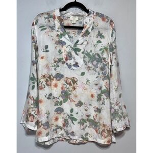 Cottagecore 100% Linen Floral Tunic‎ Size Medium Dark Academia Garden Witch Chic